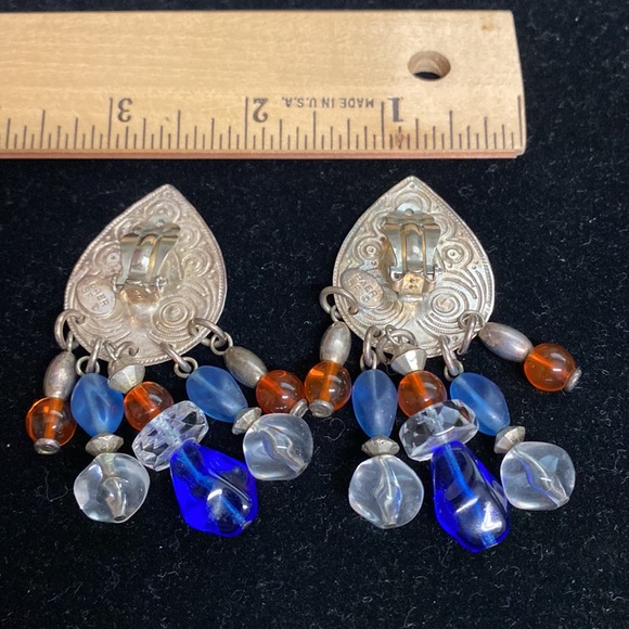 BAER SF Marjorie Baer Silvertone Clip Earrings with Dangles VGC - Picture 8 of 8